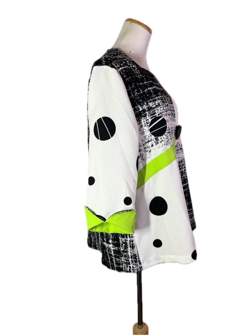 Ali Miles Size L Light Jacket Polka Dot Print Black White - Picture 6 of 8